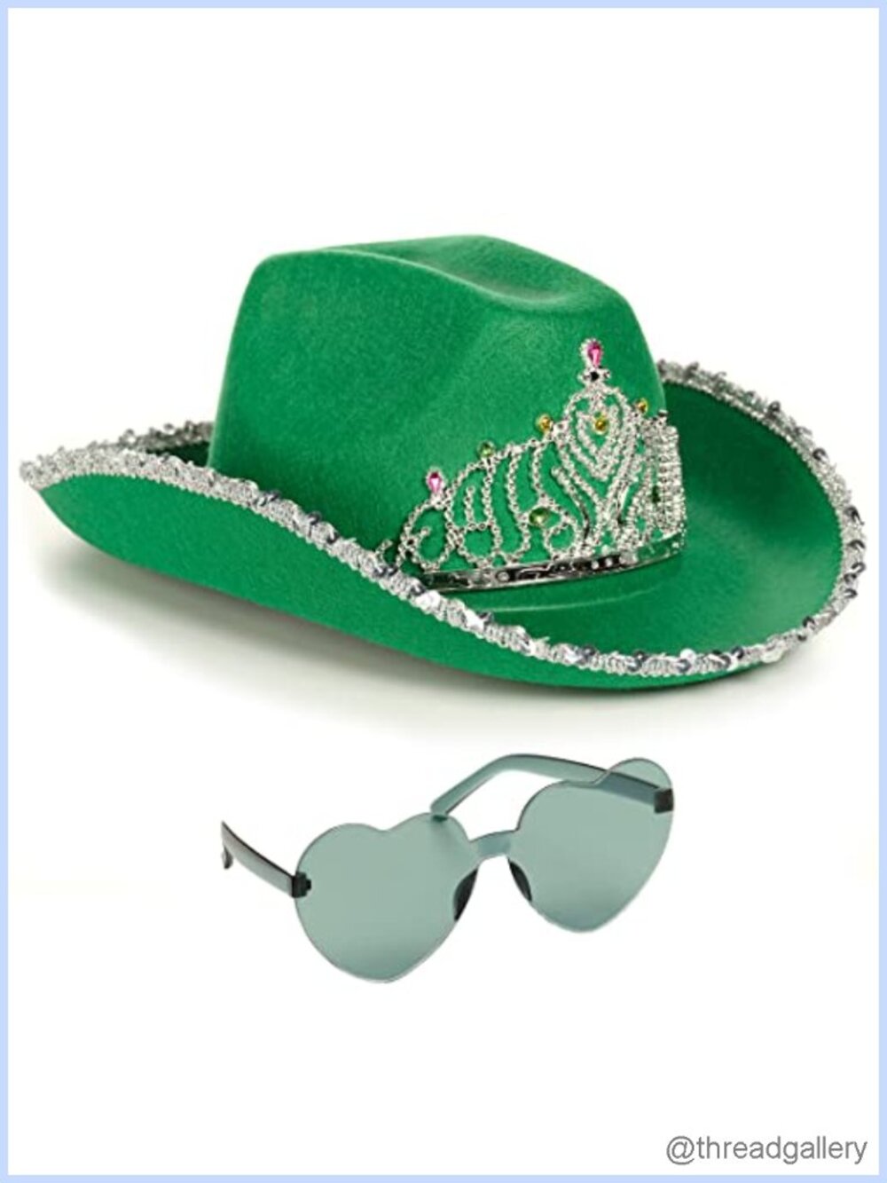 Cowboy Hat with Tiara & Heart Sunglasses Set Western Costume